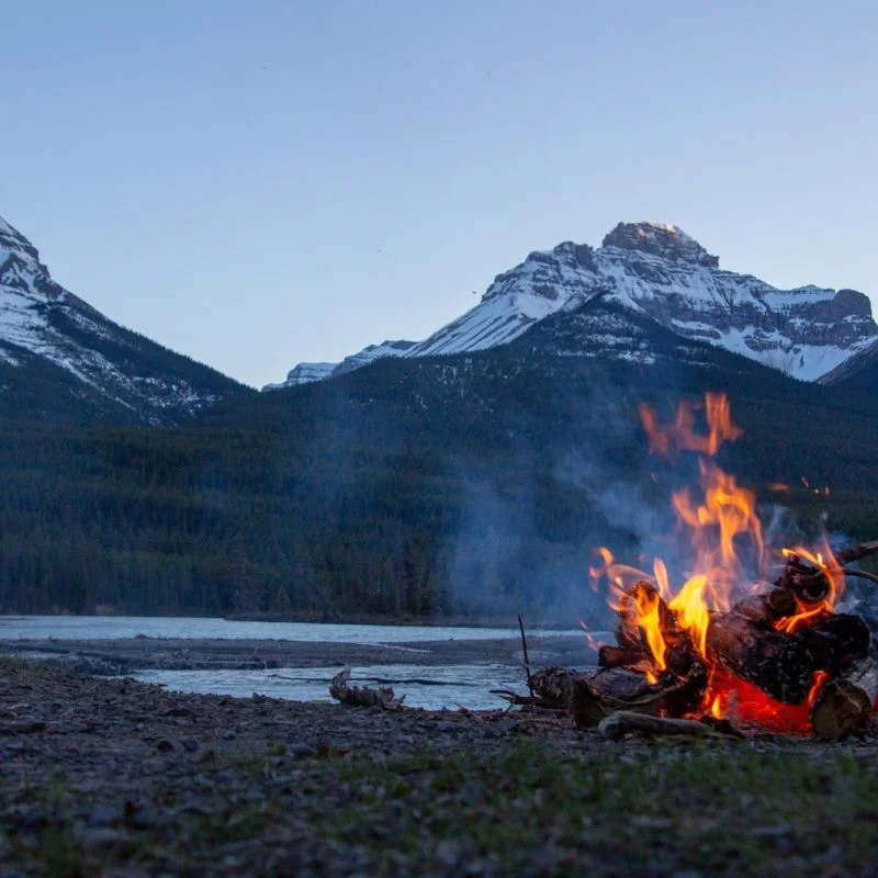 bonfire near mountain