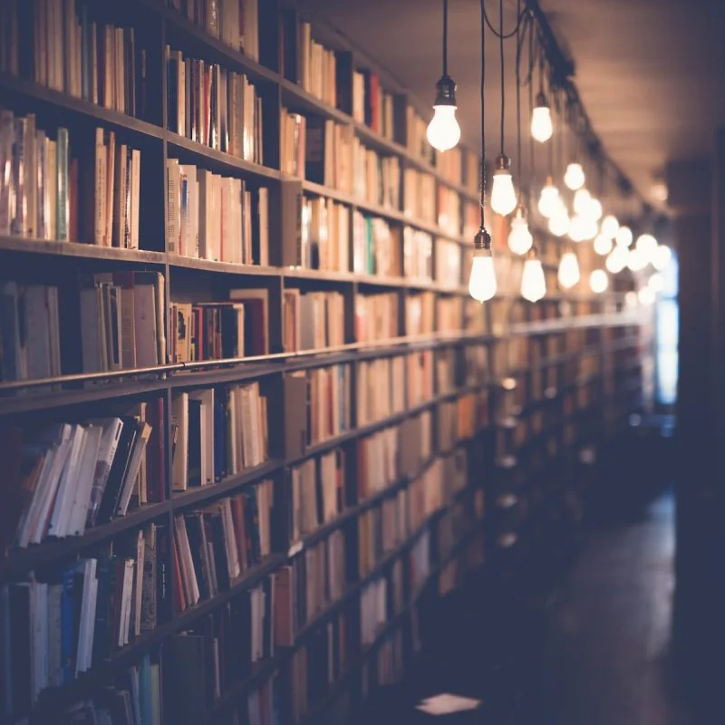 photo of library with turned on lights